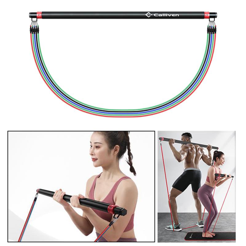 Folding Pilates Bar Resistance Bands Tubes Workout Abs Trainer Muscle Toner Yoga Training
