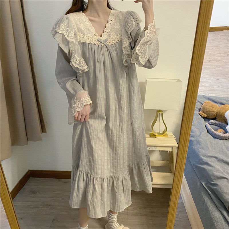 Casual Dresses Style Blue Princess Chic Spring Sleepwear 2021 Loose Girls Homewear Sweet All Match Stylish Pajamas 48ZS