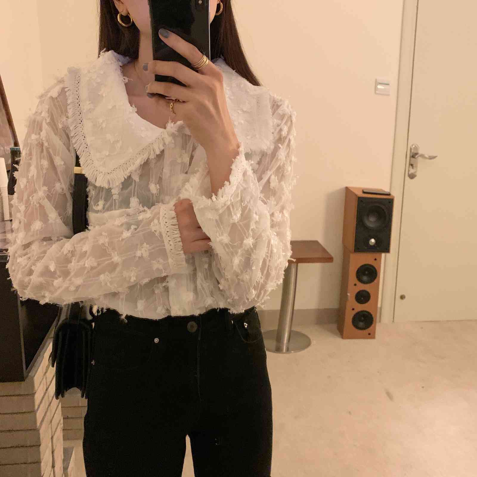 Women&#039;s Blouses & Shirts White Chiffon Tassel Sweet All Match Peter Pan Collar 2021 Fashion Femme Casual Chic Gentle Girls Loose Tops XXTP
