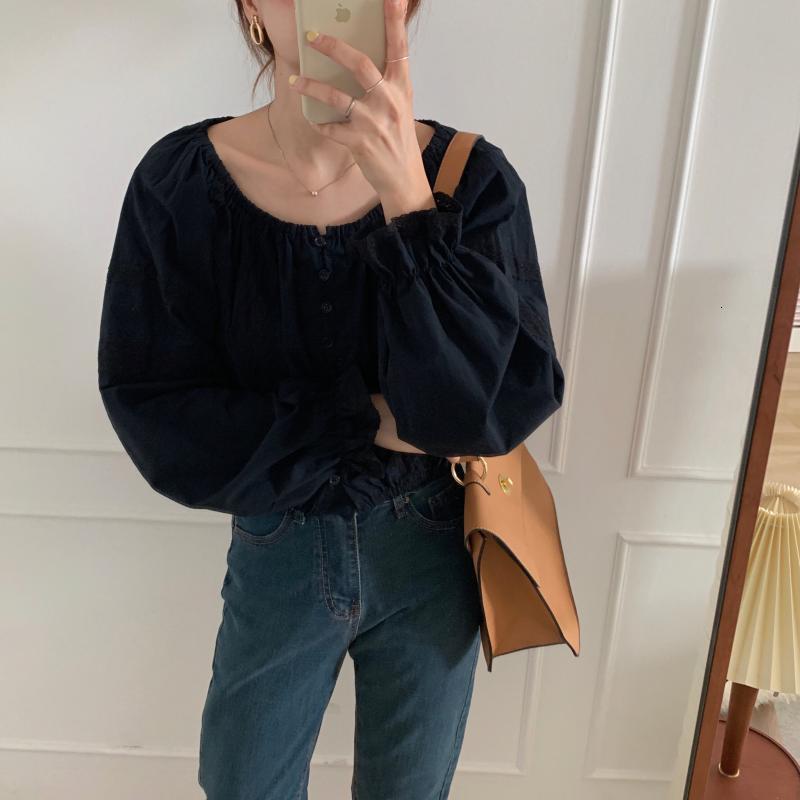 Women&#039;s Blouses & Shirts Black Sweet Sleeves 2021 Lace Femme Casual Korean All Match High Quality Chic Gentle Girls Loose Tops 29UV