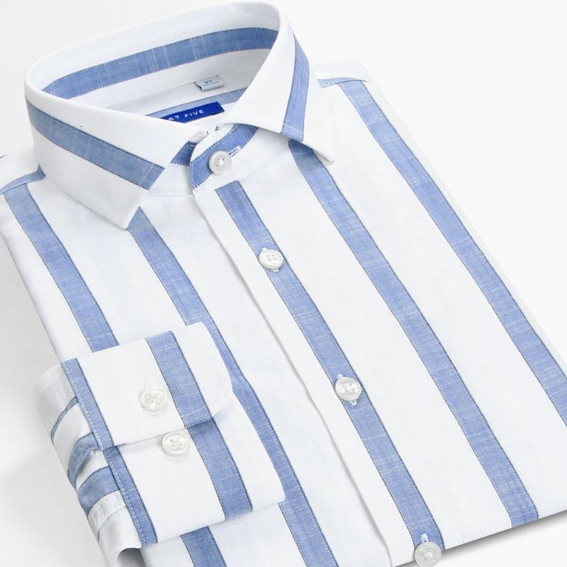 Men&#039;s Dress Shirts Smart Five Big Striped Mens Shirts Slim Fit Long Sleeve Shirts Men Small Square Collar Formal Office Clothing