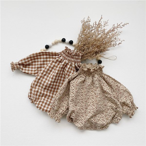 Autumn Floral Bodysuits Rompers Newborn Baby Girls Long Sleeve Jumpsuit Cotton Infant Girls Plaid Bodysuit Kids Clothes 960 Y2