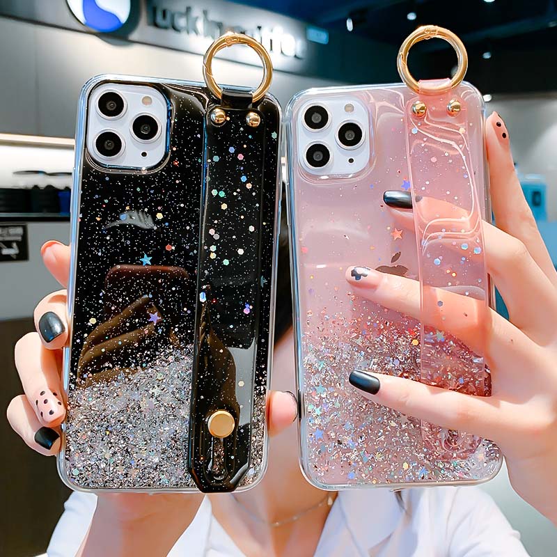 Glitter Star Wristband Ring Holder Phone Cases For iPhone 12 Mini 11 Pro XS MAX X XR XSMAX 7 8 6 6S Plus iPhone12 12Pro Cover