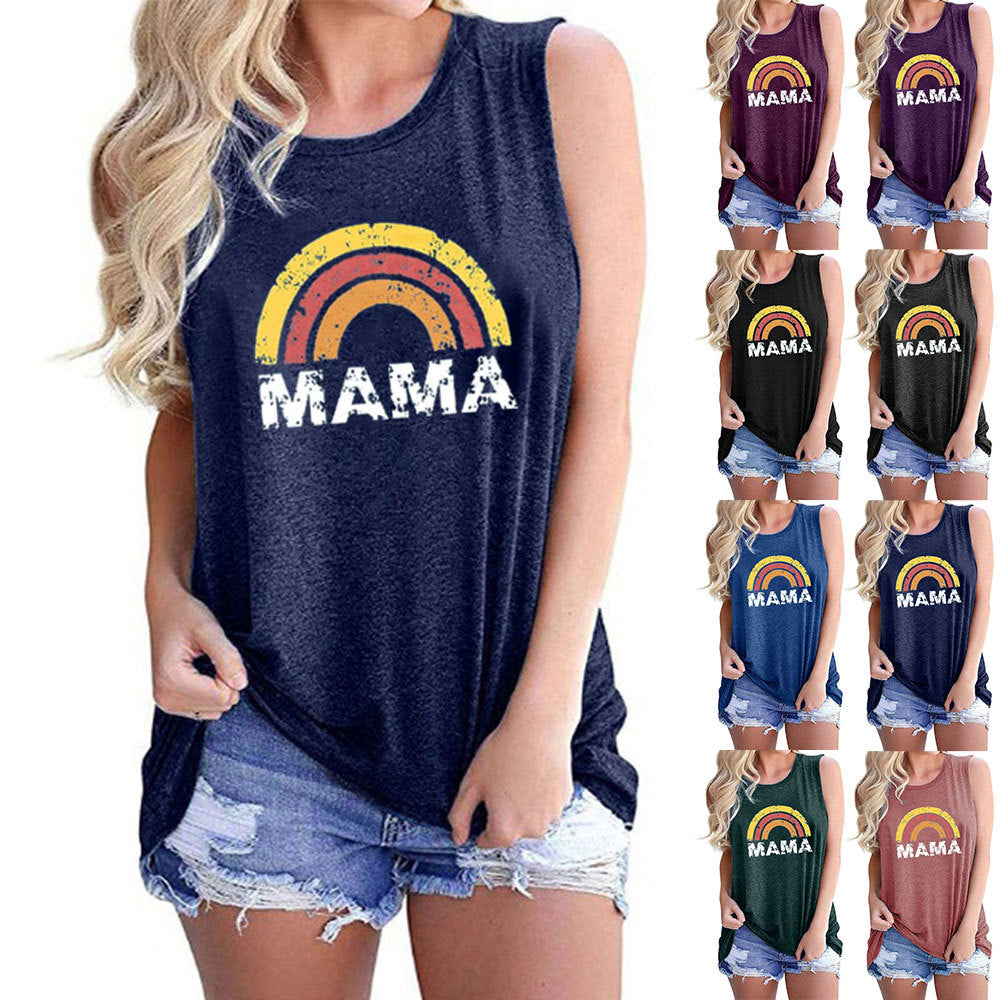 Women MAMA Letter Tanks Vest Designer Mother&#039;s Day Tee Tops Ladies Casual Rainbow Print Sleeveless T Shirts Womens Summer BLouses Mom Short Sle