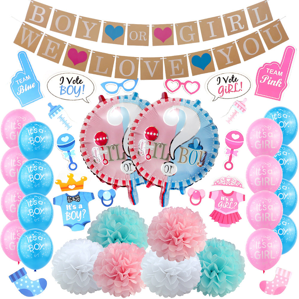 Gender Reveal Boy Girl Bunting Pink Blue Baby Shower Decoration Banner Glitter Supplies