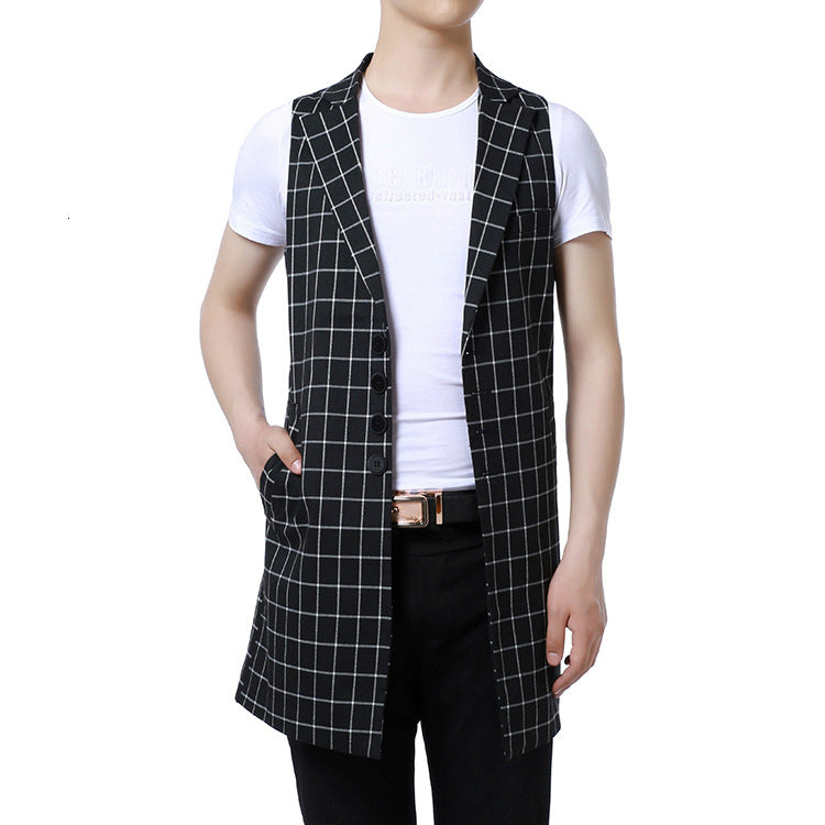 Men&#039;s Vests Mens Fashion Long Male Slim Fit Waistcoat Single Breasted Turn Down Collar Men Classic Stripes Outerwear P2YO