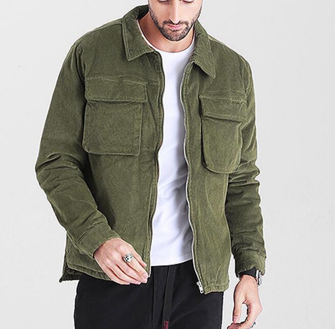 Men&#039;s Jackets Men Fashion Corduroy Jacket Trend Solid Color Long Sleeve Cardigan Zipper Thicken Outerwear Designer Male Loose Coa