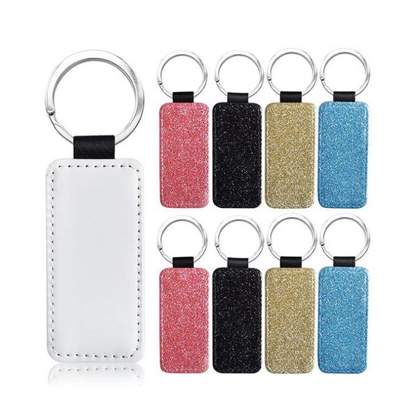 Party Gifts Sublimation Blanks Keychain Glitter Keychains PU Leather Key Chain Heat Transfer Keyring Round Heart Rectangle Square can custom