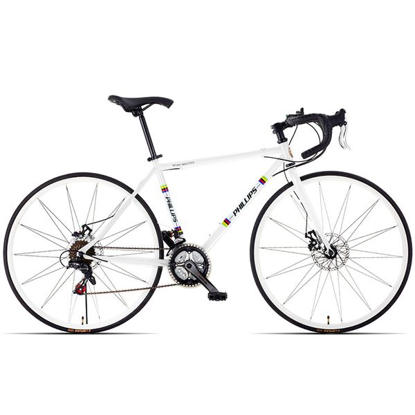 700C Tire Aluminum Alloy Road Bike 21 Speed Double Disc Brake Bicycle with Bend PVC Nonslip Pedals