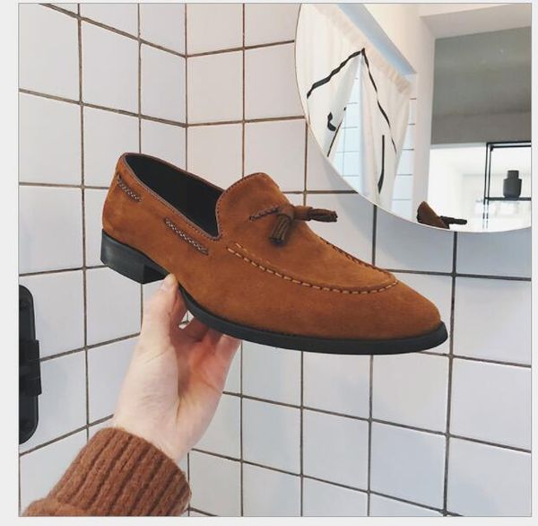 Classic Mens Black Brogue Shoes Nubuck Suede Man Office Carrer Leisure Brown Tassel Zapatos Size 38-44