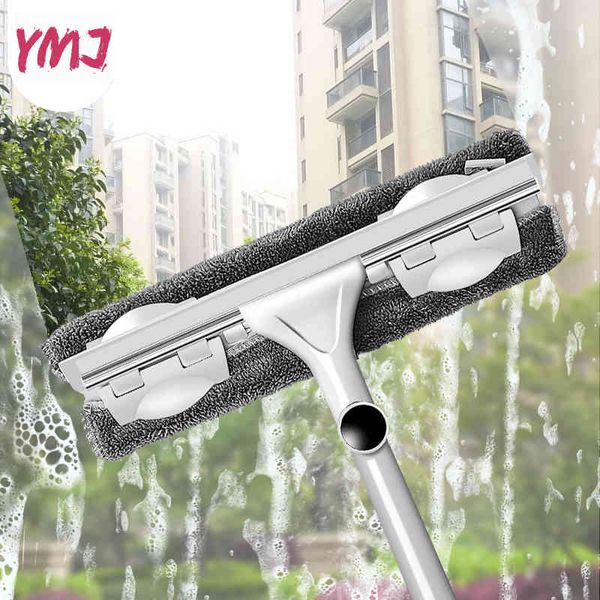 Telescopic Glass Wiper Magic Window Cleaning Brush Double-sided Cleaner Long Handle Silicone Rotating Head Cleaning Cloth Tools 210329