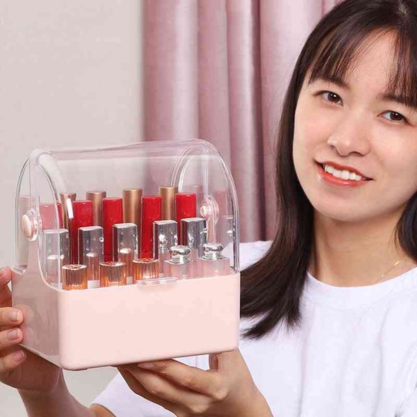 Acrylic Lipstick Storage Box Lipstick Holder Makeup Organizer Lip Gloss Perfume Display Stand Transparent Plastic Box with Lid 210330