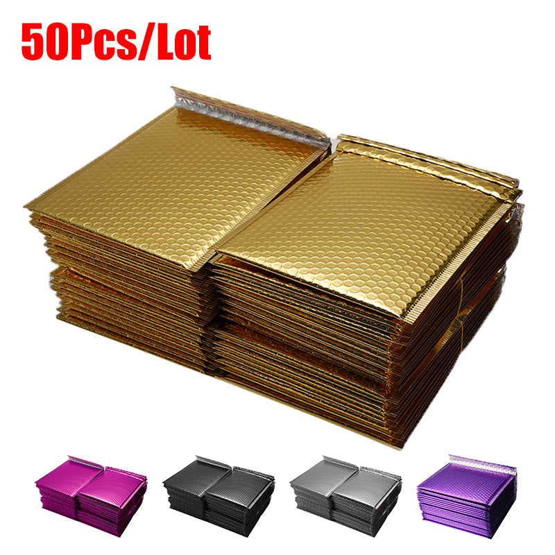 50 PCS-Lot Different Specifications Gold Plating Paper Bubble Envelopes Bags Mailers Padded Shipping Envelope Bubble Mailing Bag