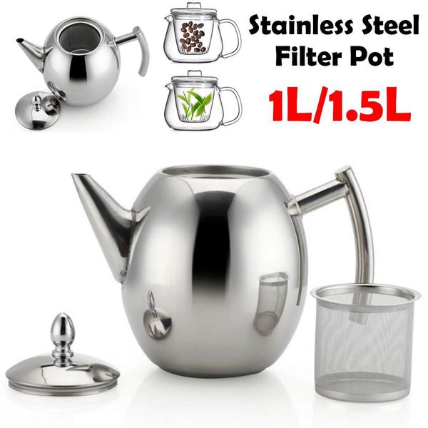 1-1.5L Stainless Steel Coffee Pot With Strainer Teapot Water Kettle Insulation Coffeeware Tea Tool Works on Stovetop 210330