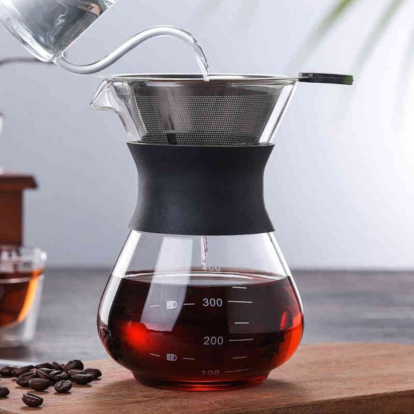 Glass Coffee Pot With Stainless Steel Filter Drip 200ml 400ml Coffee Pot Dripper Barista Pour Over Coffee Maker 210330