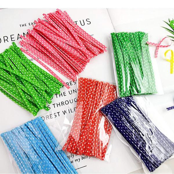 1000pcs 9cm colorful Metallic Dot Twist Ties Gift Wrap Sealing Binding Wire For Plastic Candy Cookie Cake Bag Wedding Birthday Gifts Lollipo
