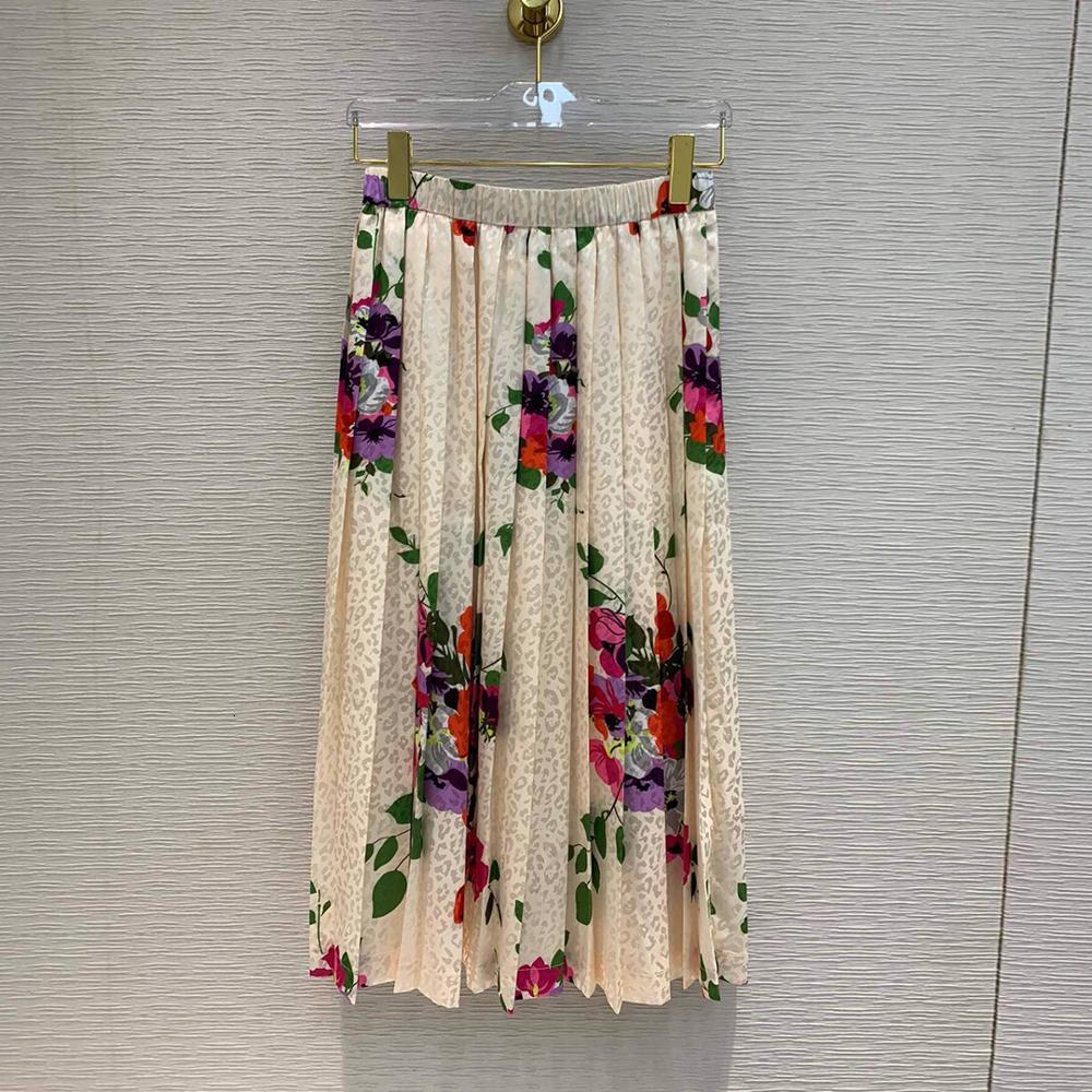 dress fashion pleated long skirts womens runway design leopard flower print apricot vintage spring summer sweet skirt