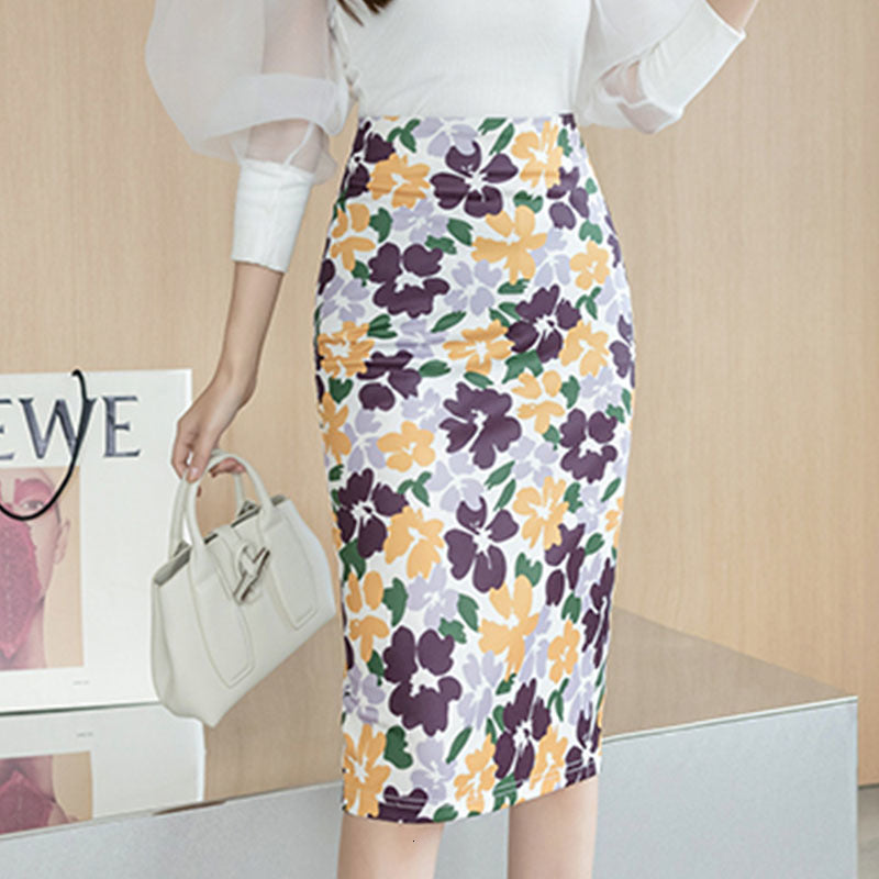 dresses Plus Size Print Vintage Skirts Women 2021 Casual Pencil Skirt OL Slim Women&#039;s Clothing korean Style Faldas Mujer