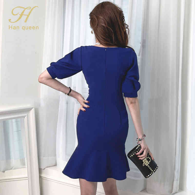 dresses 2021 Spring Royal Blue Double-breasted Office Women High Waist Sheath Mermaid es Party Vestidos