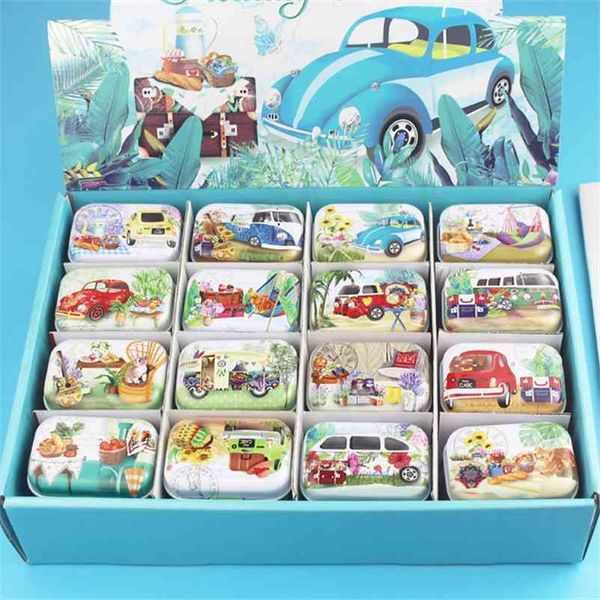 12Pieces-Lot Portable Mini Metal Tin Box Multiple Pattern Printing Mac Makeup Jewelry Pill Storage Box With Lid Gift Packing Box 210331