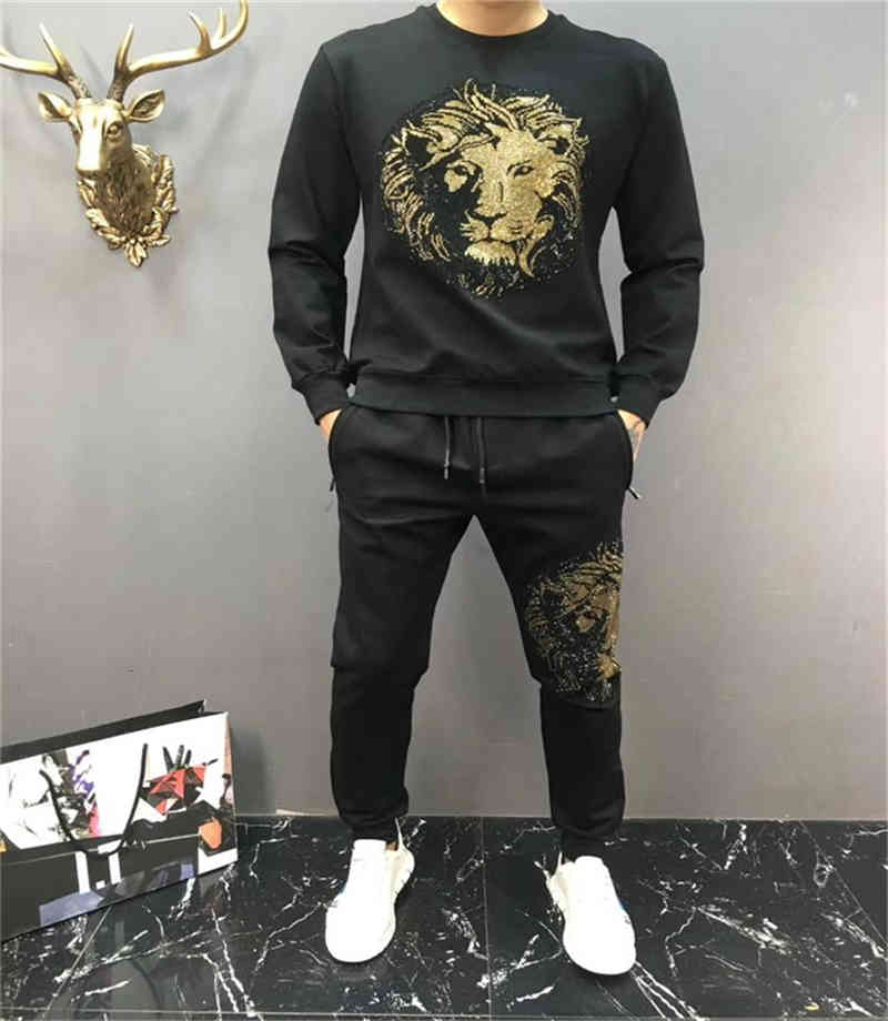 tracksuits winter sportswear padded men&#039;s hoodie rhinestones cotton suit street casual