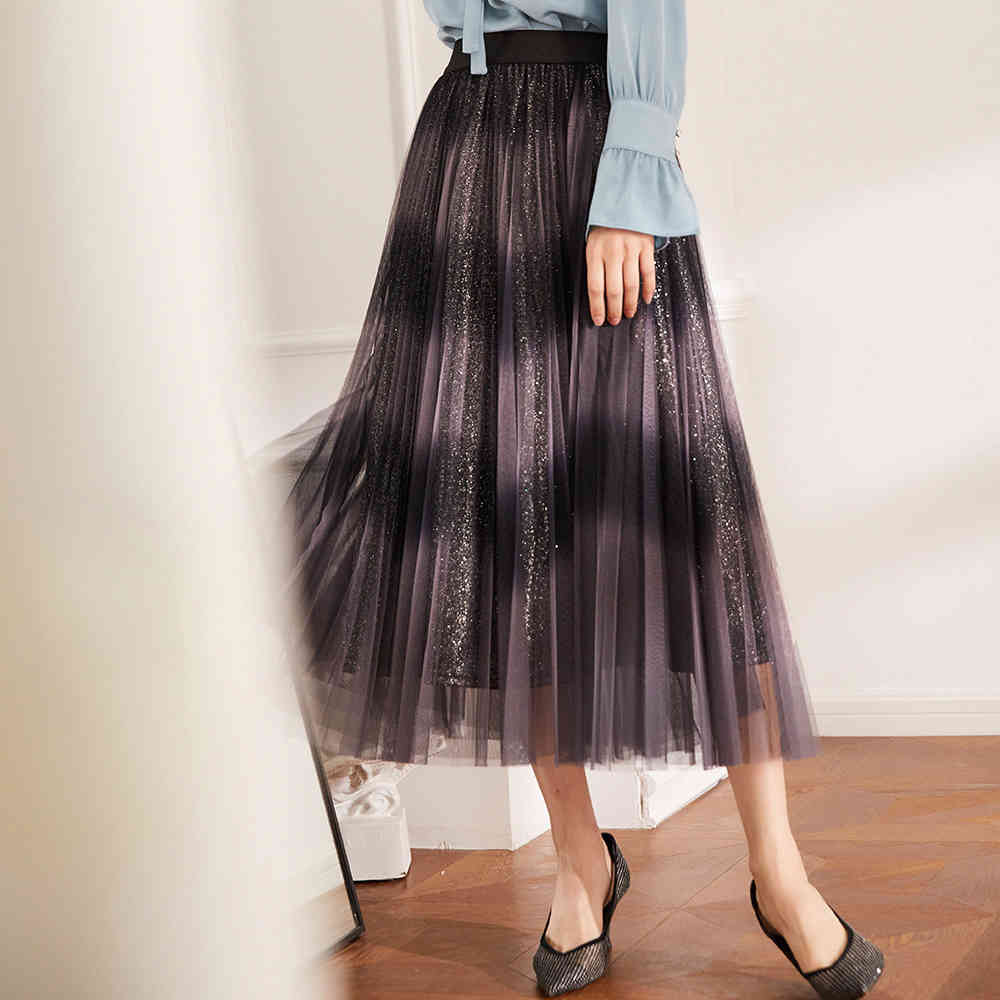 blazers High Quality Woman Skirts 2021 Spring kawaii Elastic waist Tie dye Mesh Long Maxi 3 Layered Voile Tutu Pleated Skirt