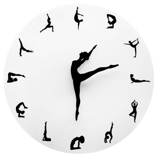 Yoga Postures Wall Clock GYM Fitness Flexible Girl Silent Modern Clock Watch Home Decor Meditation Decor Yoga Studio Relax Gift 210401