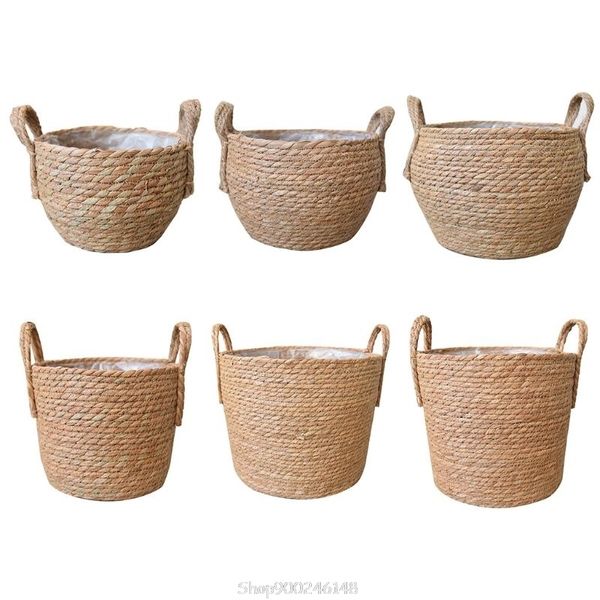 Nordic Handmade Straw Storage Basket Floor Indoor Flower Pot Planter Home Living Room Decoration S23 20 Dropship 210401