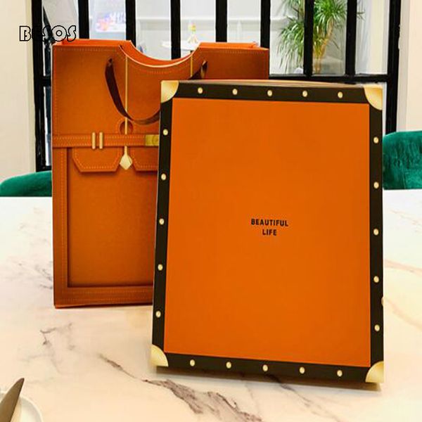 Wholesale High-Grade Large Orange Gilding Embossed Cake Gift Box Party Wedding Activities Biscuit Cardboard Gift Box Gift Bag 210402