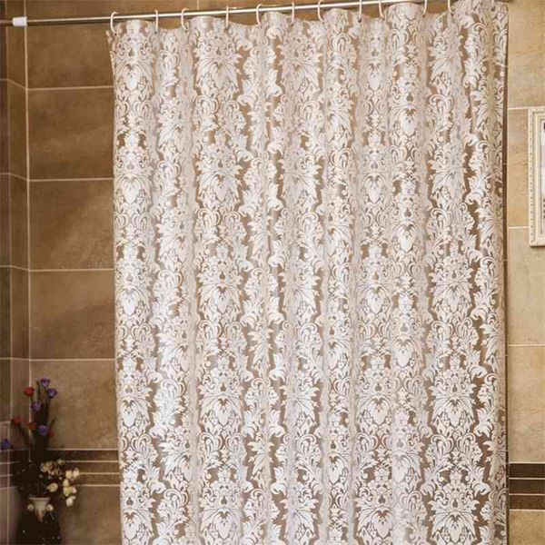 Home Waterproof Bathing Shower Curtain Morocco White Shower Curtain PEVA Floral Curtain Hook Bathroom Transparent Curtains D30 210402