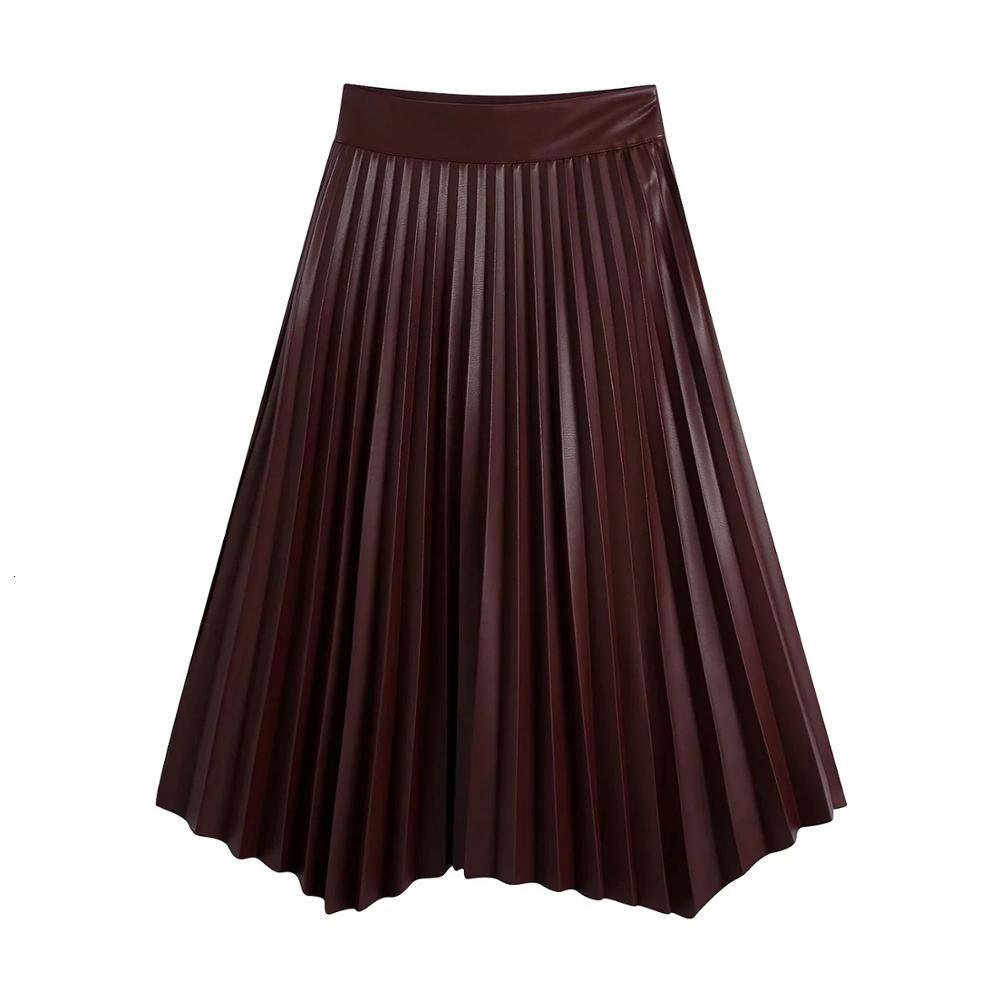suits Women Faux Leather Plteated Midi Skirt Asymmetric Hem High-waist stylish casual PU female Skirts Womens