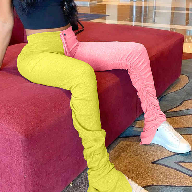 pant Plus Size Ruched Stacked High Waist Women Sweatpants Female Elastic Split Hem Leggings Bell Bottom Trouser Flare Pant