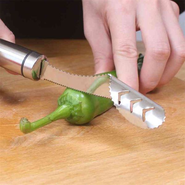 Cutting pepper corer 304 stainless steel household tiger skin pepper seeder tomato Bitter melon corer Seeding kitchen gadgets 210406