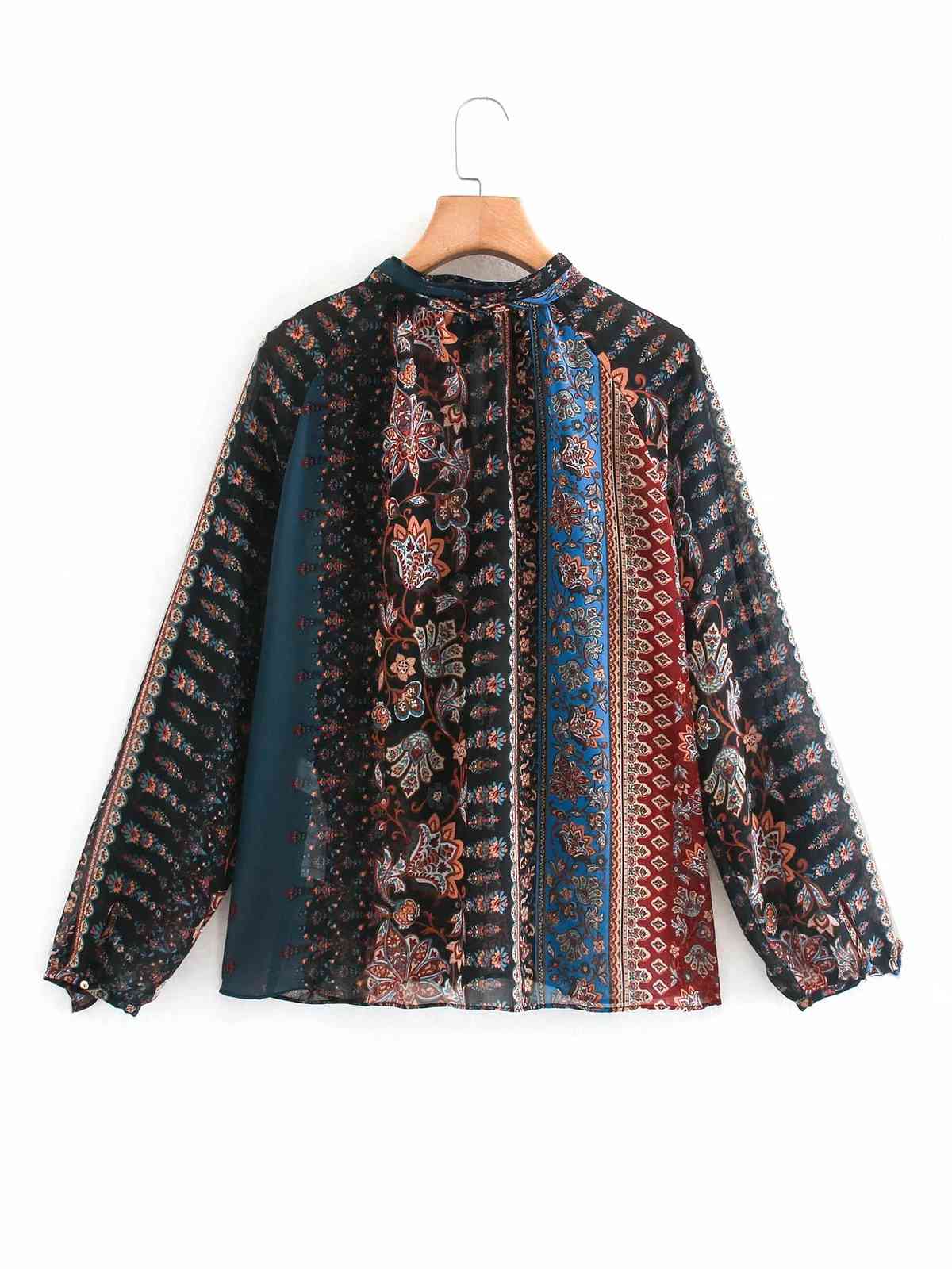 designer V Long Sleeve Crew Neck Women Blouses Shirts Summer women&#039;s fashion Print show thin patchwork blouse