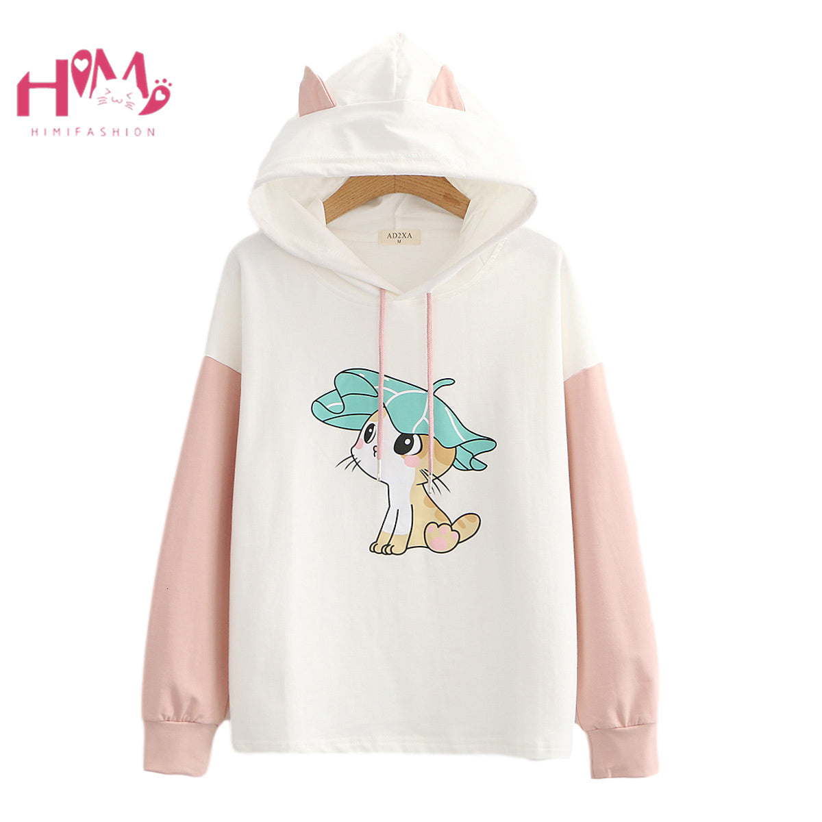 Cute Long Sleeve Graphic Hoodie Women Kawaii Cartoon Cat Ear Pink Sweatshirt Teen Girls Casual Loose Anime Hooded Sweetshirts