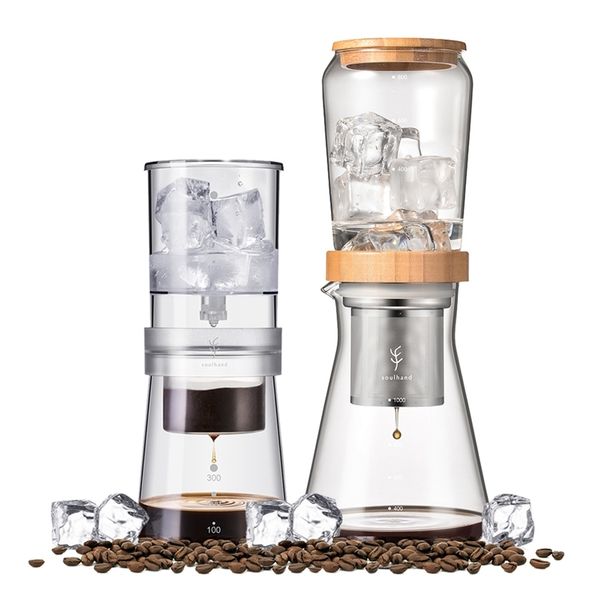 800-350ml Ice Drip Coffee Pot Coffee Maker Filter Glass Percolators Espresso Kitchen Barista Dripper Pot Ice Cold Brew Pots Brew 210408