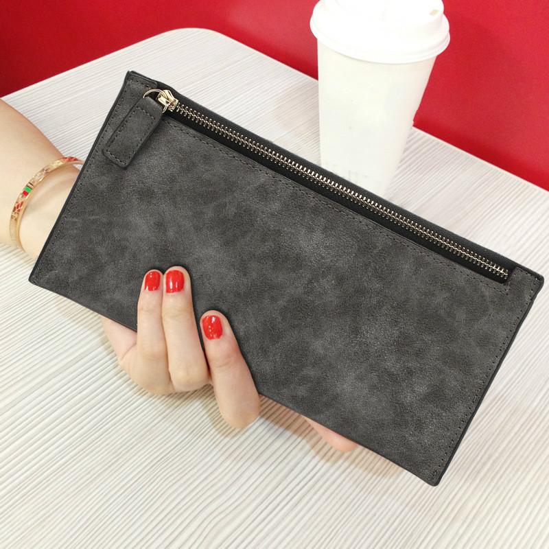 Women Long Wallets Vintage Scrub Leather Clutch Purses Female Zipper Coin Purse Card Holders