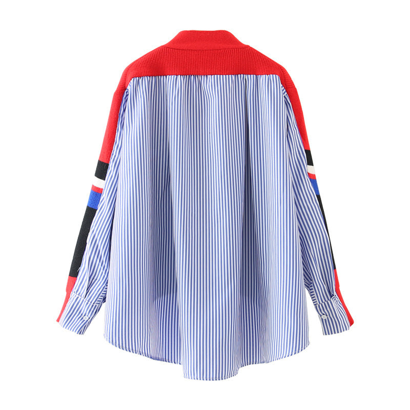 designer Long Sleeve Crew Neck Women Blouses Shirts wind color stripe stitching long-sleeved Shirt ins fashion casual knitted