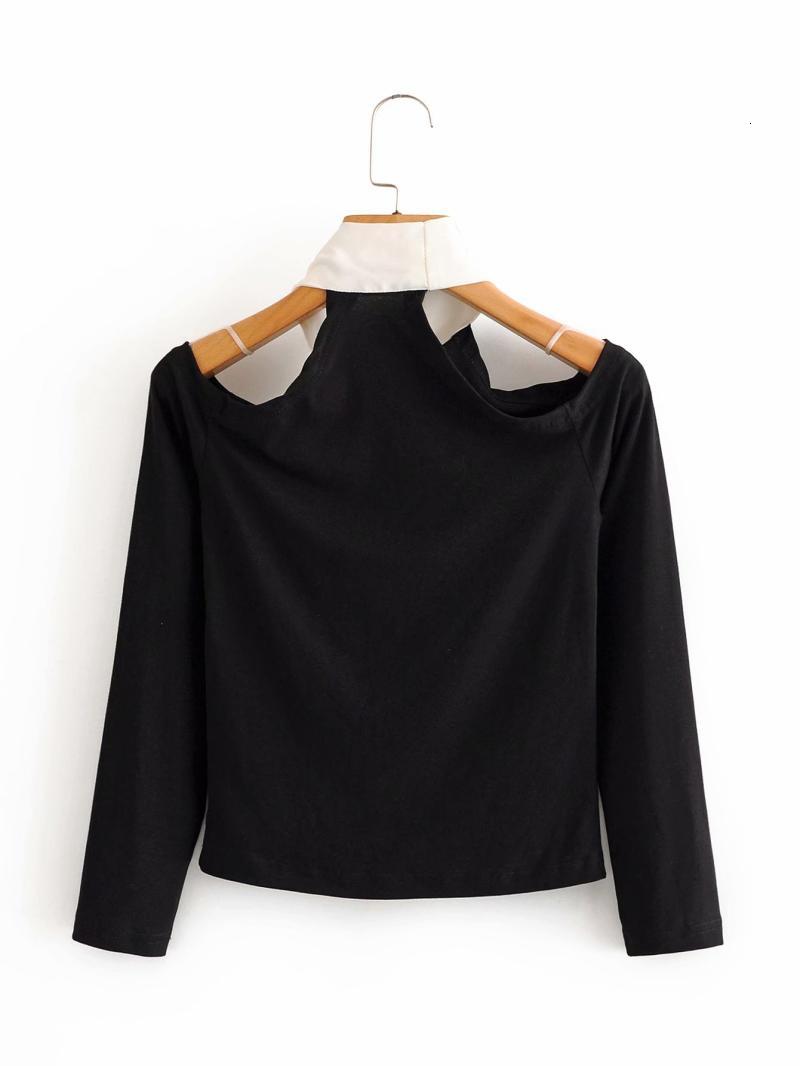 Black designer Long Sleeve Crew Neck Women Blouses Shirts Fall color matching bow ribbon long-sleeved sweater off-the-shoulder ladies