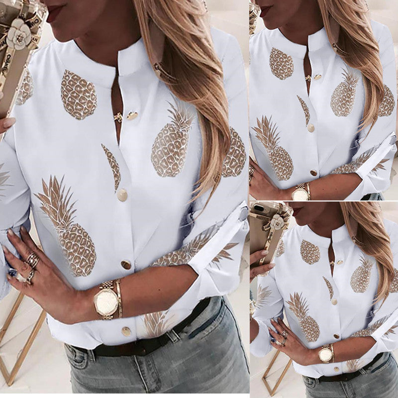 Pineapple Women&#039;s Shirt Ananas White Long Sleeve Blouses Woman Womens Tops and Blouse Elegant Top Female Autumn New