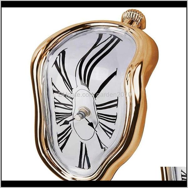 Clocks Melting Clock Blocktype Twisted Clockmelted For Decorative Home Office Shelf Desk Table Funny Creative Gift Gold Mjoes 1Kfhg