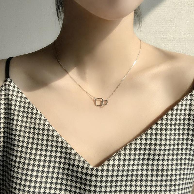 Silver Color Square With Zircon Chokers Necklaces Geometric Hollow Necklace For Women Girl Fashion Jewelry
