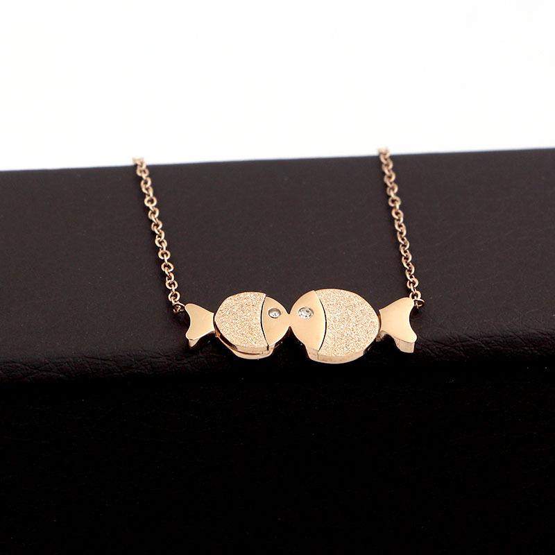 Small And Large Frosted Clown Fish Rose-gold Necklace, Personality Versatile Pisces Clavicle Chain,Fashion Jewel,Gift For Lover Chokers