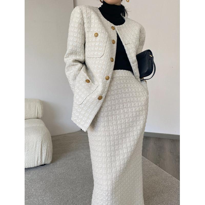 Two Piece Dress Winter Long French Slim Ladies Skirts Thick Office Formal Blazer Set Skirt Suit Jacket Ropa De Mujer Suits For Women EH50SK