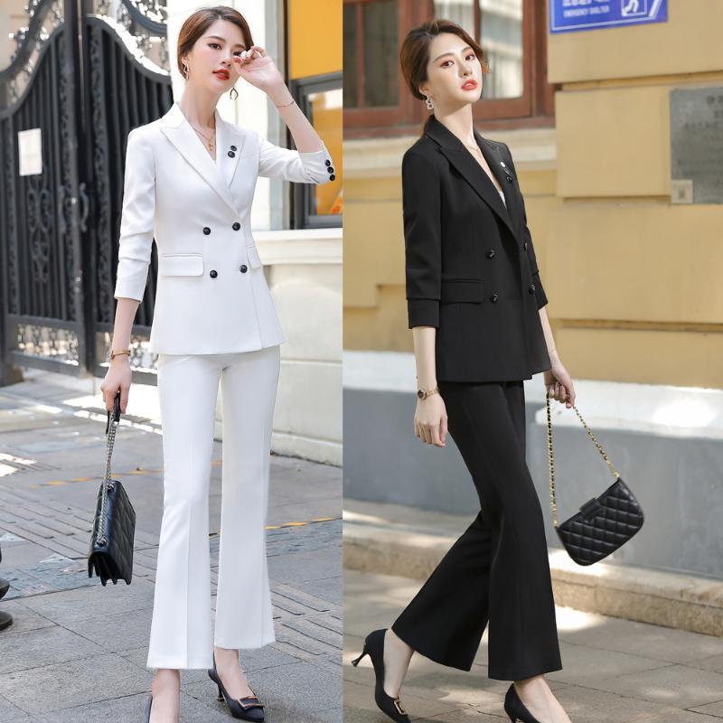 Two Piece Pants White Women&#039;s Suit Fashion Business Attire Temperament Goddess Style Leisure President Broadcast Host Formal Wear