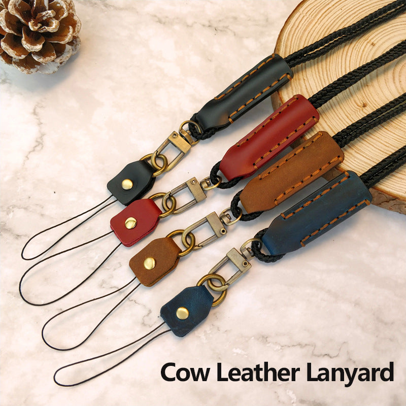 Cow Leather Cell Phone Lanyard Neck Strap Holder Key Lanyard ID Badge Holders with Keyring for IPhone