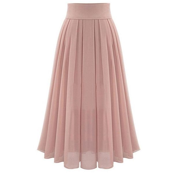 Harajuku Women&#039;s Long Skirts Korean Style High Waist Pleated Skirts Female Sweet Kawaii Elegant Girls Cute Chiffon Uniform 210412