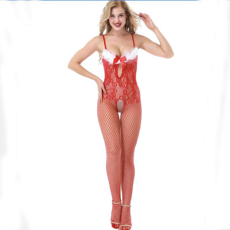Interest Pajamas Womens Sleepwears Christmas Evening Red One Piece Lace Tight Fitting Suit
