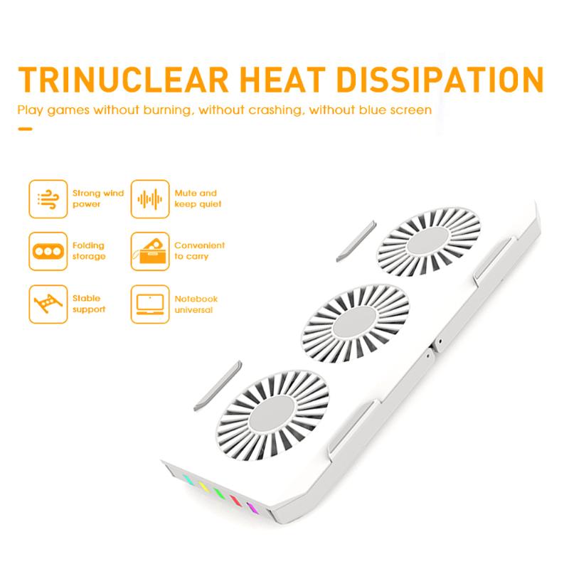 Laptop Cooling Pads Folding Pad With 3 Quiet Fan RGB Light Portable Notebook Cooler For Within 18 Inches