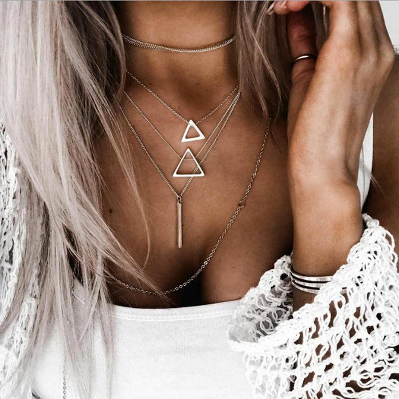 Pendant Necklaces Bohemian Triangle Geometric Collar Statement Chain Neckalce For Women Choker Fashion Jewelry Accessories Gifts